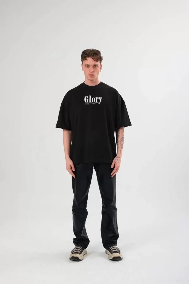 Unisex Crew Neck Printed Oversize T-Shirt - Black