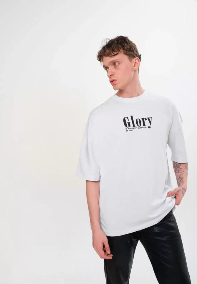 Unisex Crew Neck Printed Oversize T-Shirt - Black