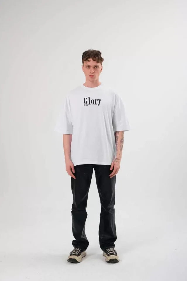 Unisex Crew Neck Printed Oversize T-Shirt - Black