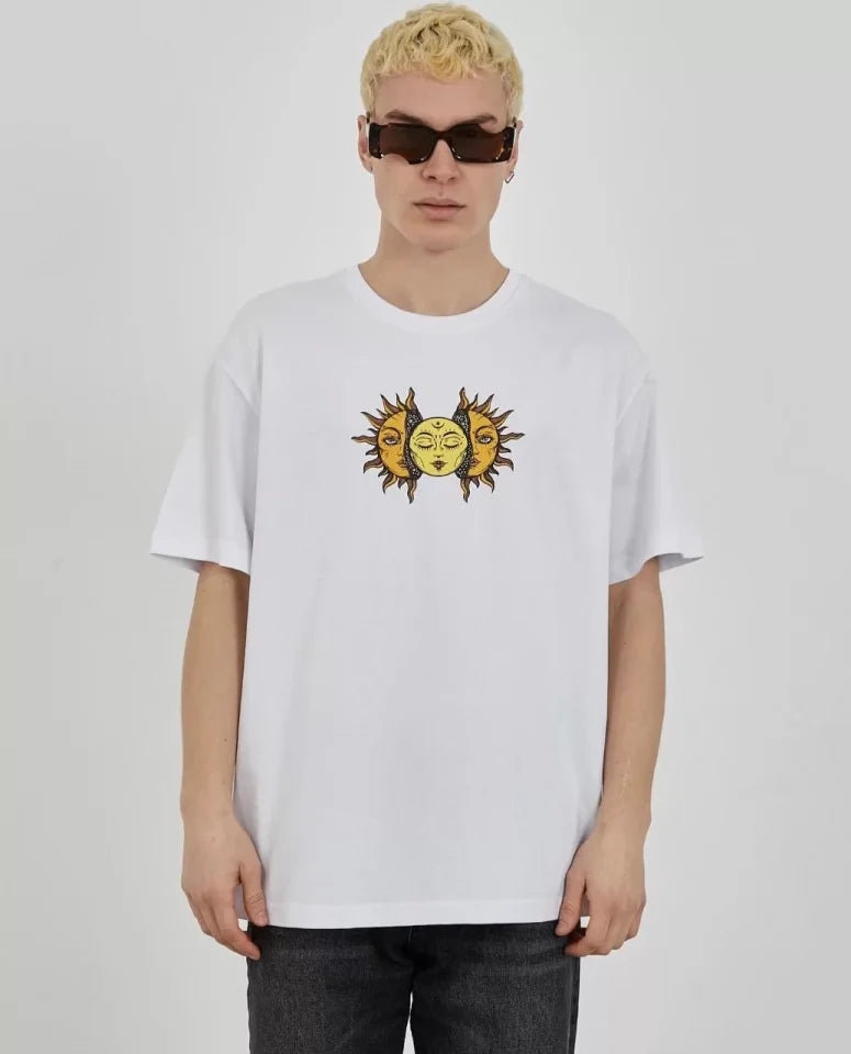 Unisex Crew Neck Printed Oversize T-Shirt - White