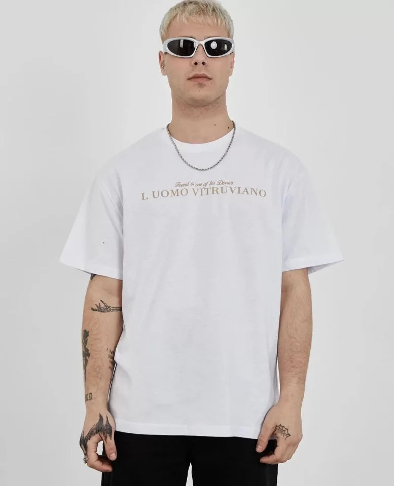 Unisex Crew Neck Printed Oversize T-Shirt - White