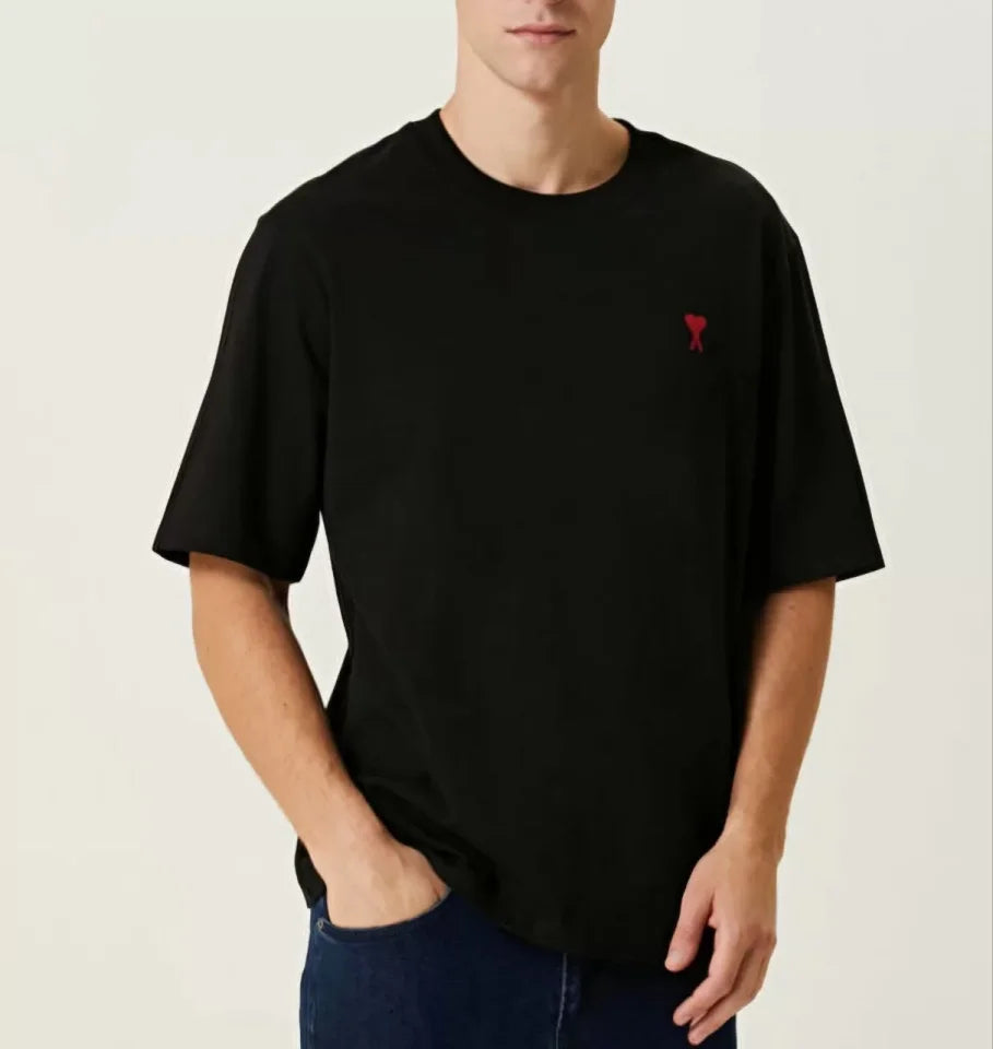 Unisex Crew Neck Printed Oversize T-Shirt - Black