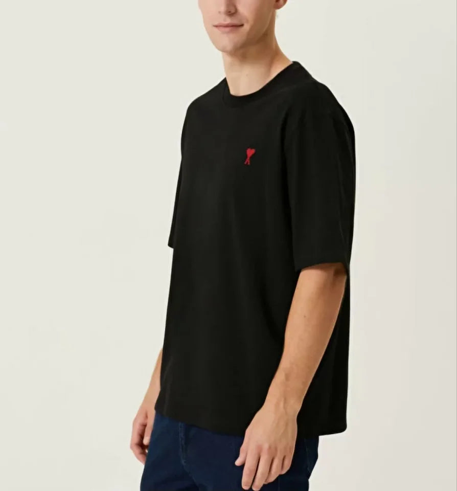 Unisex Crew Neck Printed Oversize T-Shirt - Black