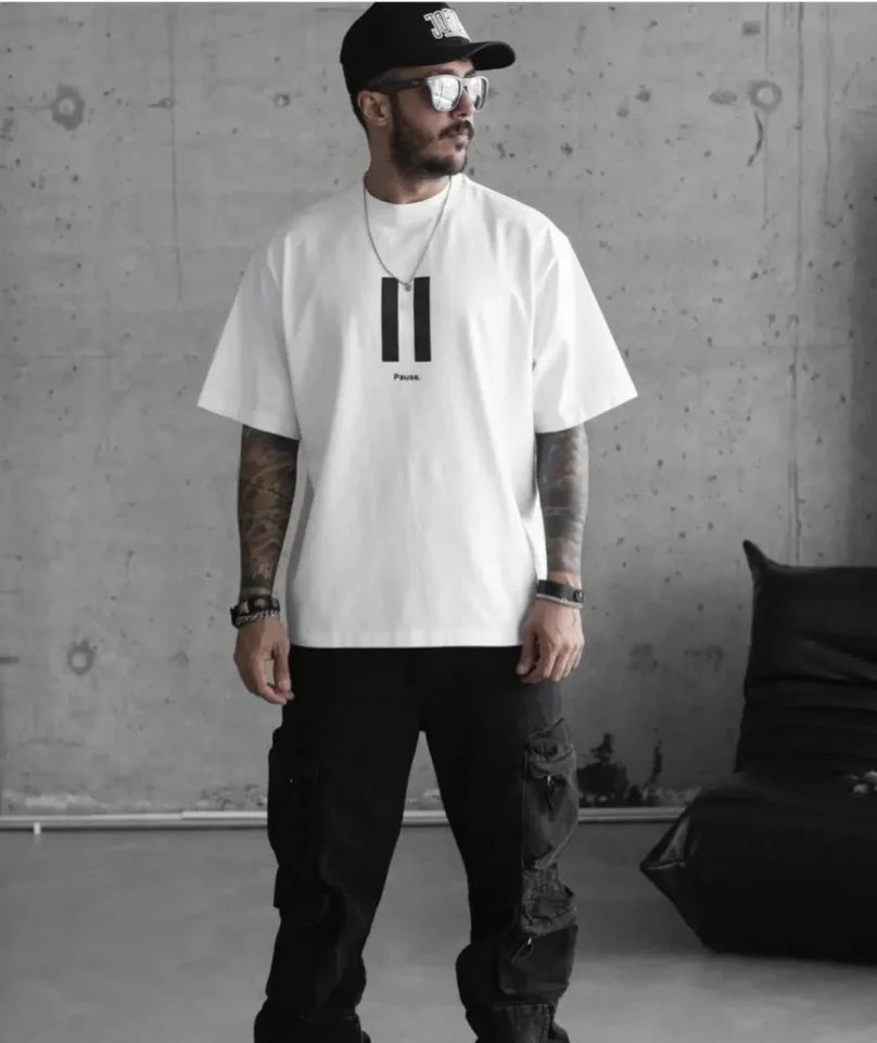 Unisex Crew Neck Printed Oversize T-Shirt - White