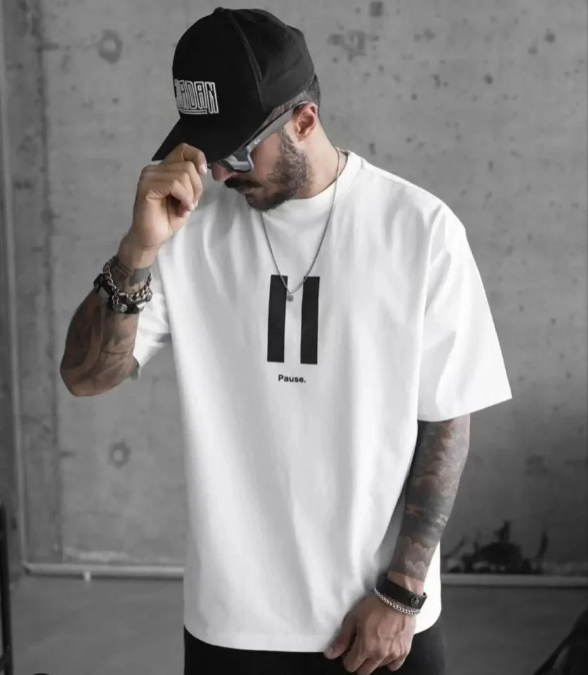Unisex Crew Neck Printed Oversize T-Shirt - White