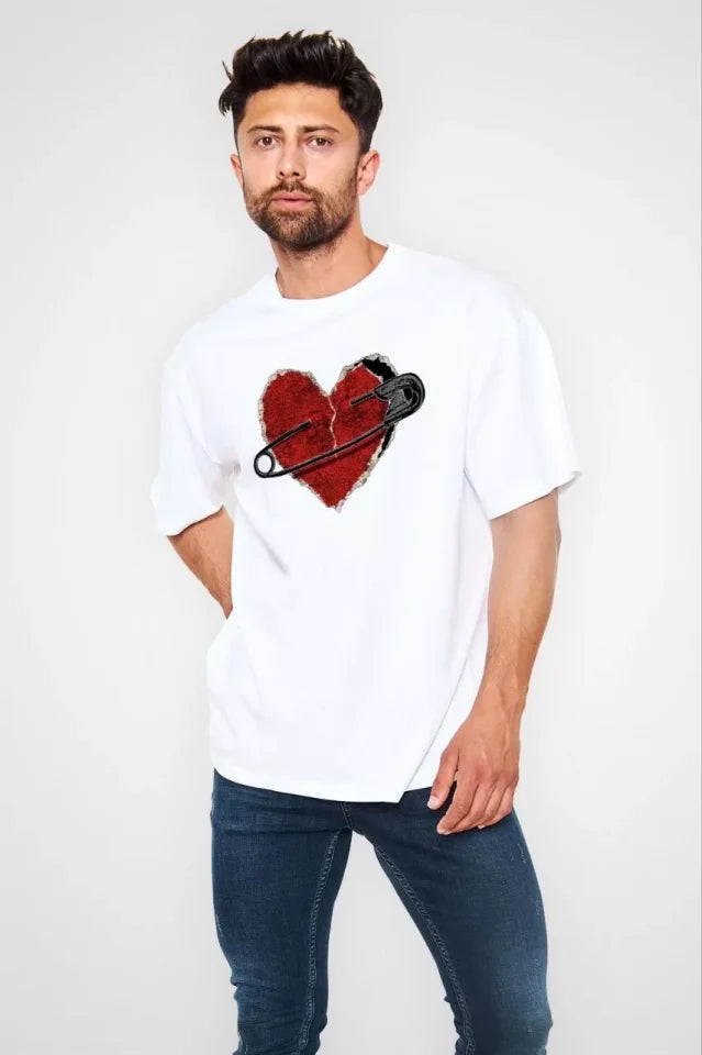 Unisex Crew Neck Printed Oversize T-Shirt - White
