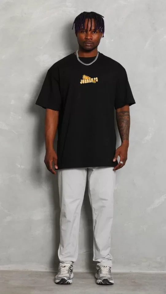 Unisex Crew Neck Printed Oversize T-Shirt - Black