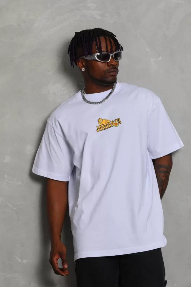 Unisex Crew Neck Printed Oversize T-Shirt - White