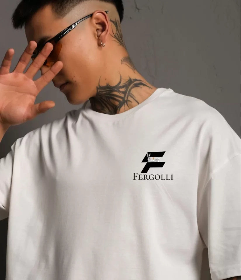 Unisex Crew Neck Printed Oversize T-Shirt - White