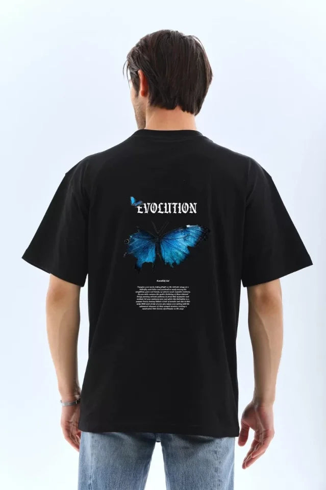 Unisex Crew Neck Printed Oversize T-Shirt - Black