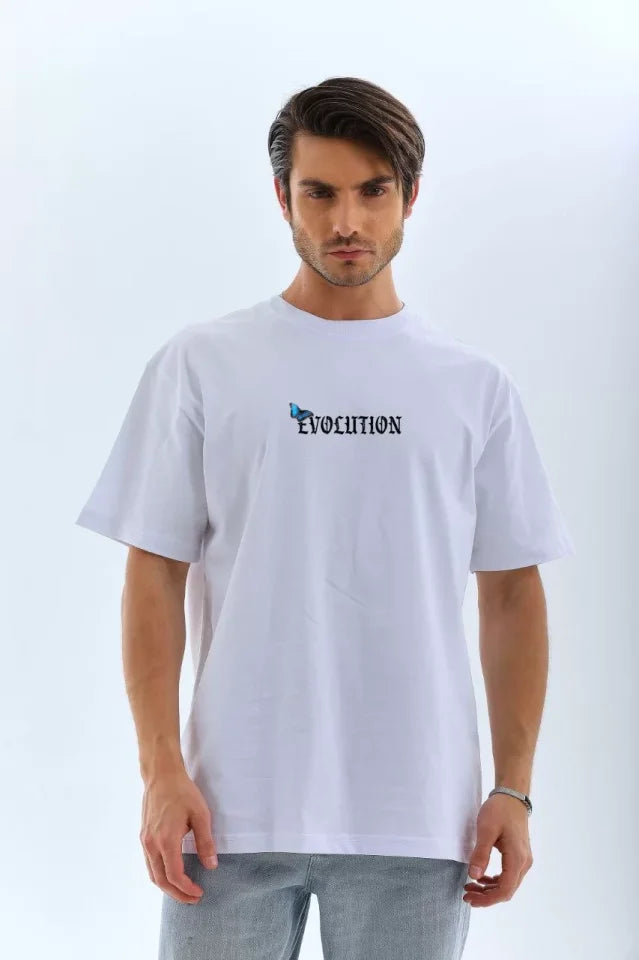 Unisex Crew Neck Printed Oversize T-Shirt - White