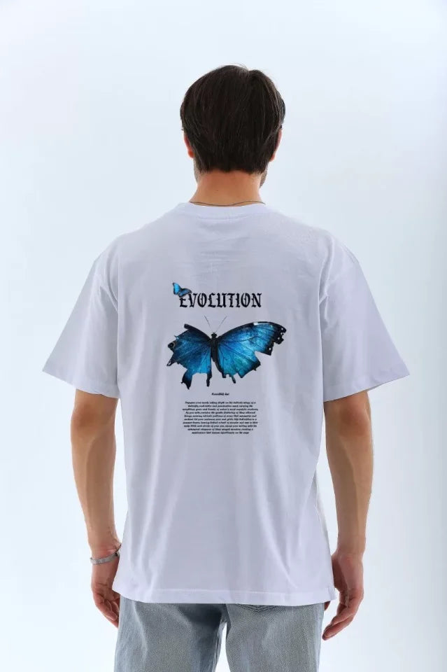 Unisex Crew Neck Printed Oversize T-Shirt - White