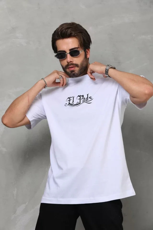 Unisex Crew Neck Printed Oversize T-Shirt - White