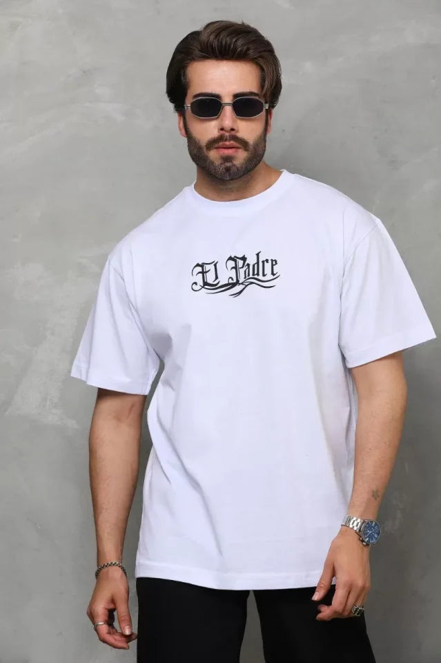 Unisex Crew Neck Printed Oversize T-Shirt - White
