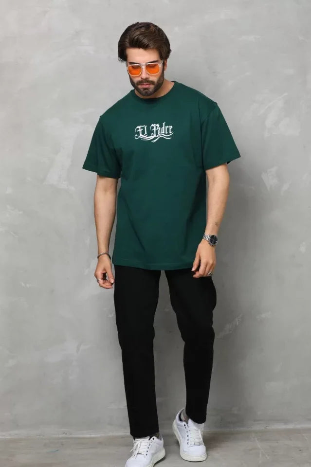 Unisex Printed Crew Neck Oversize T-Shirt - Green
