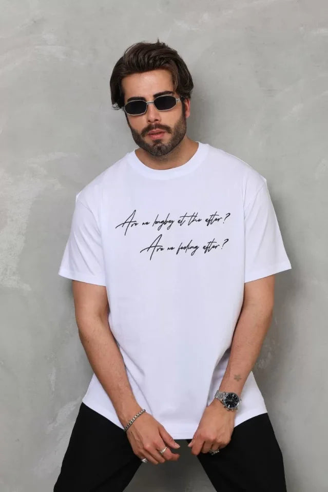 Unisex Crew Neck Printed Oversize T-Shirt - White