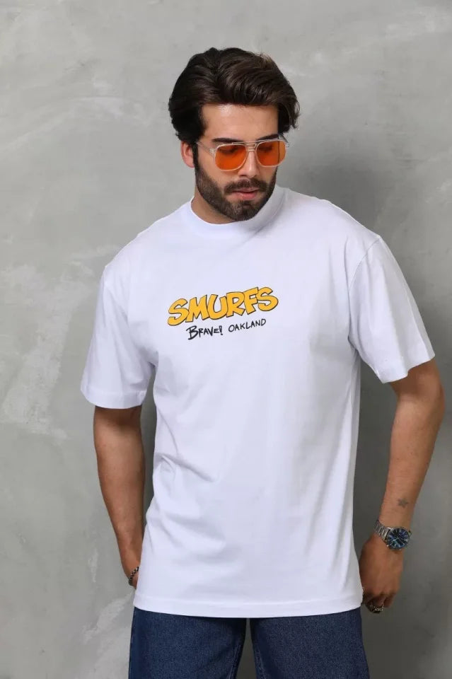 Unisex Crew Neck Printed Oversize T-Shirt - White