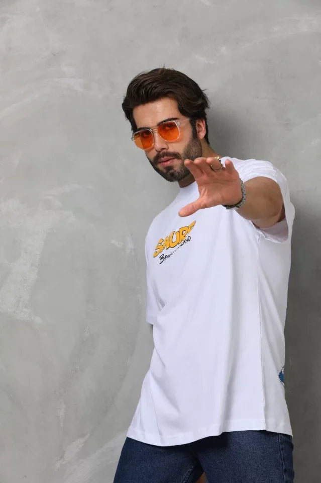 Unisex Crew Neck Printed Oversize T-Shirt - White