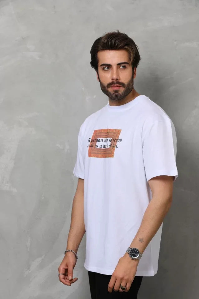 Unisex Crew Neck Printed Oversize T-Shirt - White