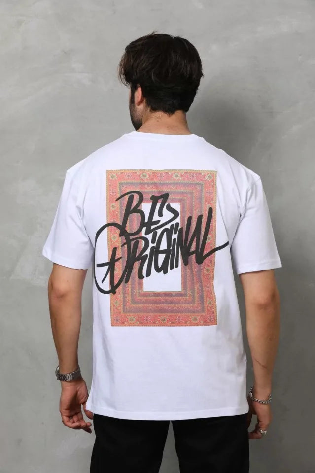 Unisex Crew Neck Printed Oversize T-Shirt - White