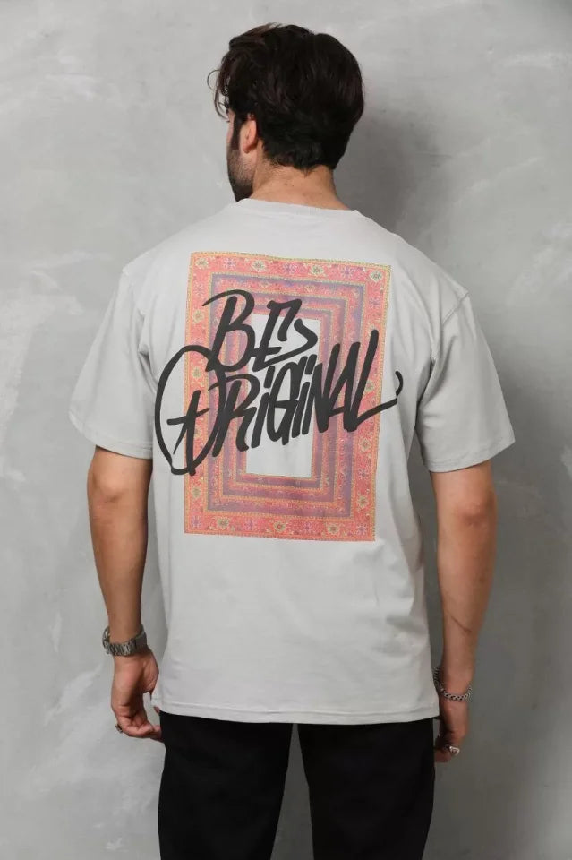 Unisex Crew Neck Printed Oversize T-Shirt - Gray