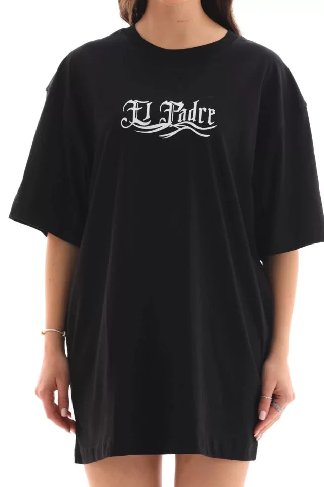 Unisex Crew Neck Printed Oversize T-Shirt - Black