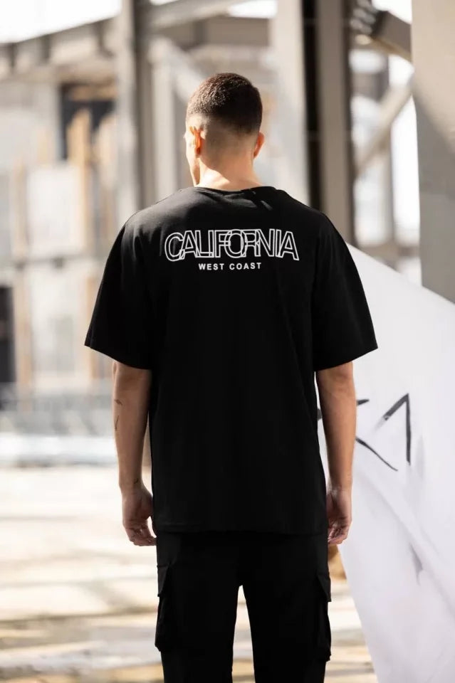Unisex Crew Neck Printed Oversize T-Shirt - Black