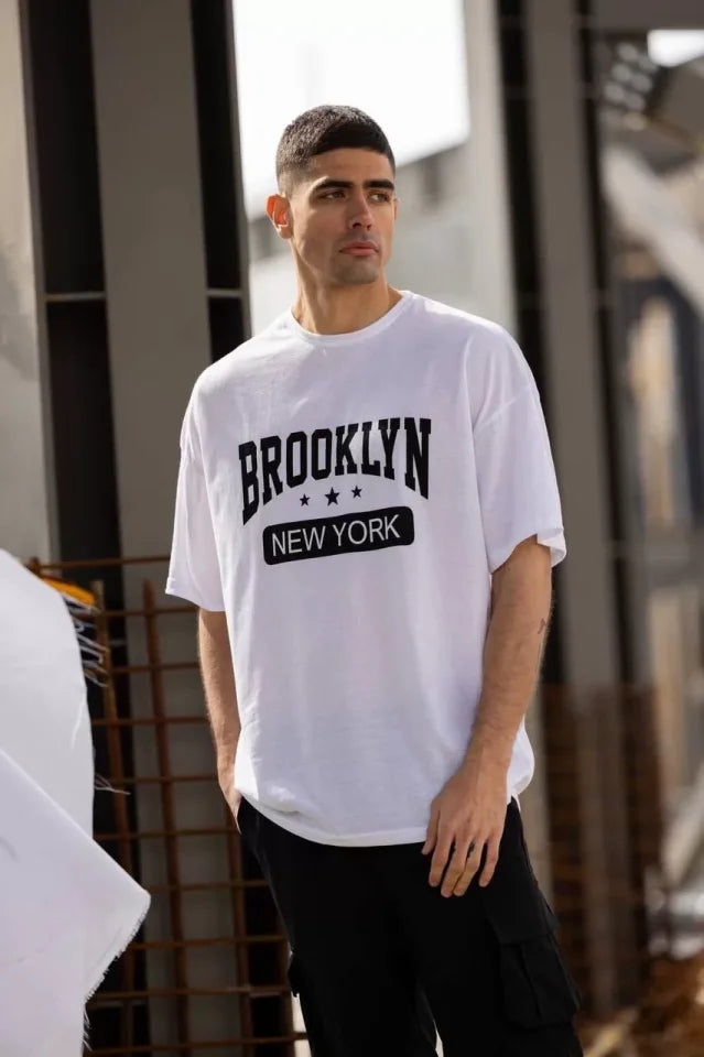 Unisex Crew Neck Printed Oversize T-Shirt - White