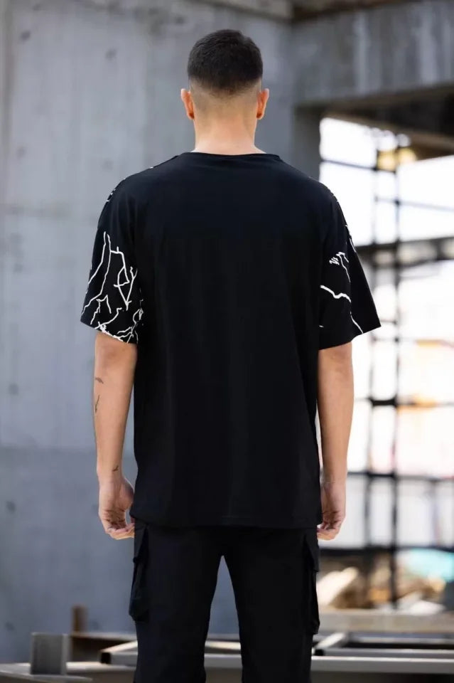 Unisex Crew Neck Printed Oversize T-Shirt - Black