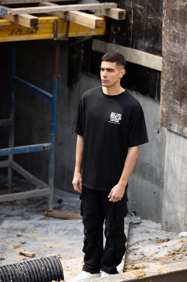 Unisex Crew Neck Printed Oversize T-Shirt - Black
