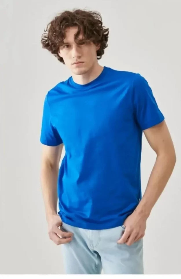 Unisex Plain Crew Neck Oversize T-shirt - Blue