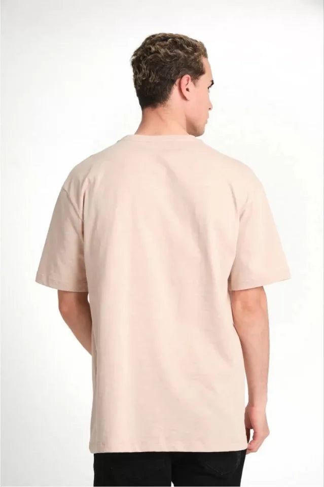 Unisex Plain Crew Neck Oversize T-shirt - Beige