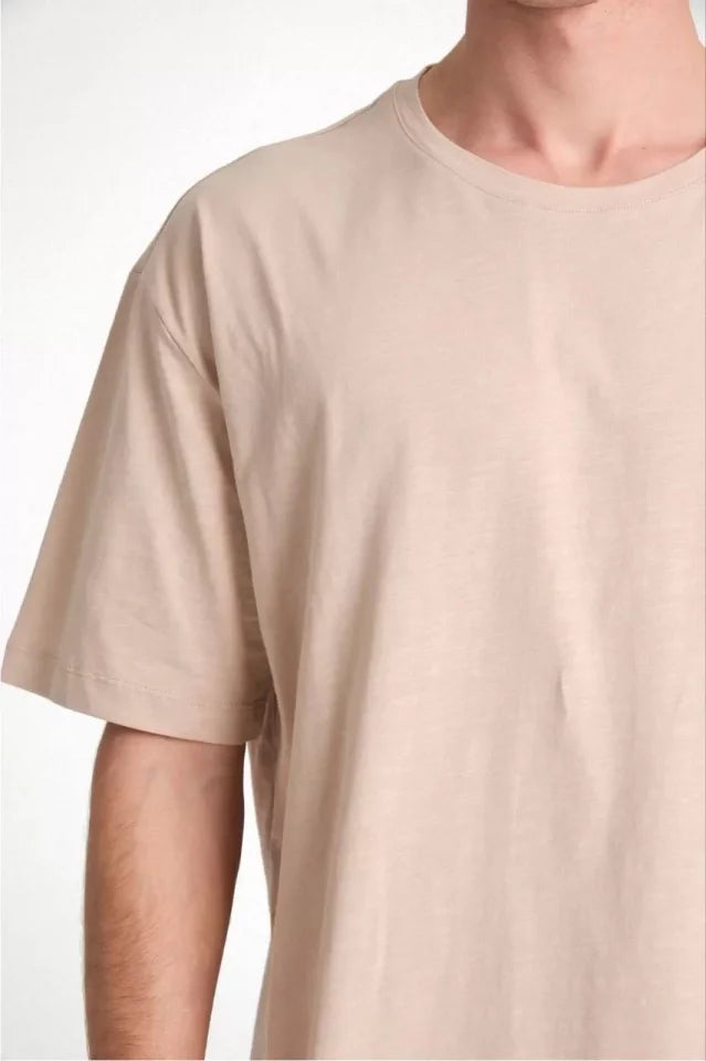 Unisex Plain Crew Neck Oversize T-shirt - Beige