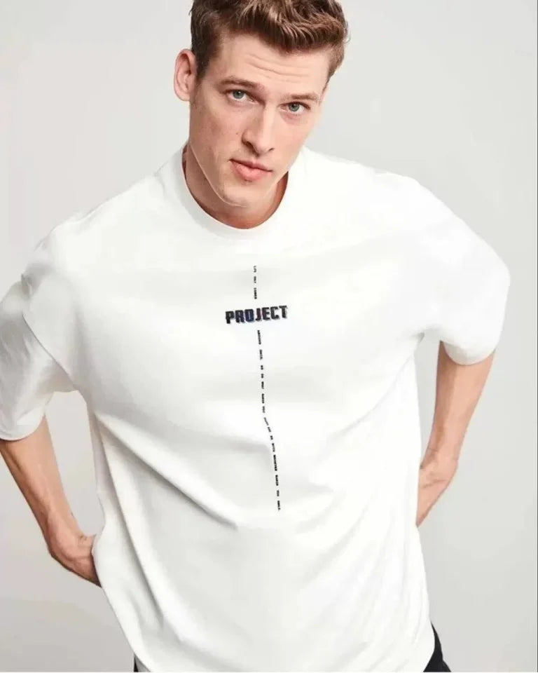 Unisex Crew Neck Printed Oversize T-Shirt - White