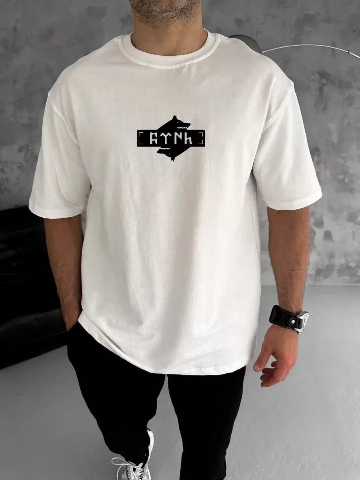 Unisex Crew Neck Printed Double Oversized T-Shirt - White