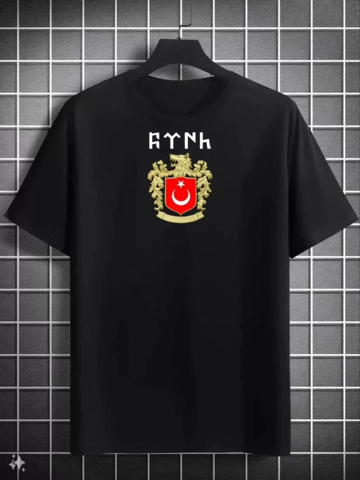 Unisex Crew Neck Printed Oversize T-Shirt - Black