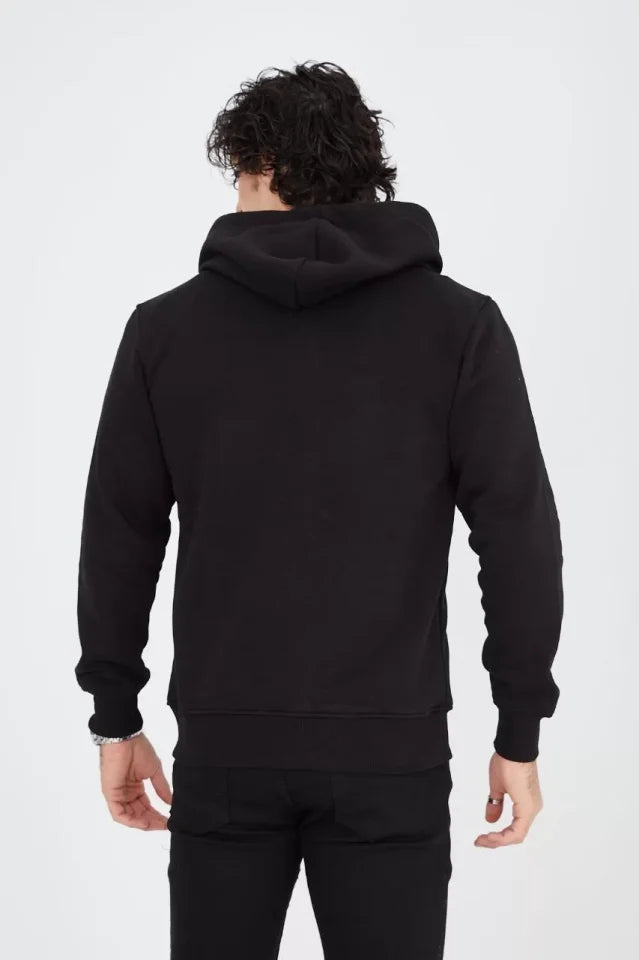 Unisex Tam Fermuarlı Kapşonlu SweatShirt - Siyah