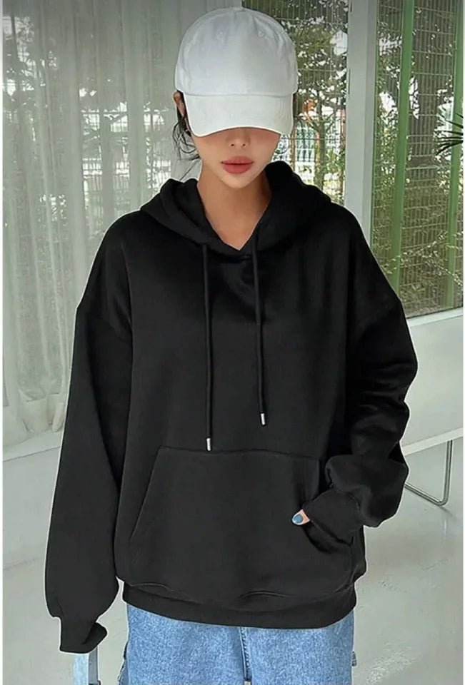 Men's Long Sleeve Hooded Basic Sweatshirt Hoodie - Black