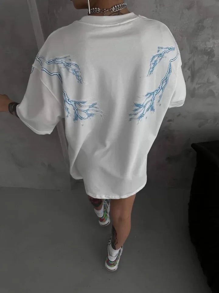Unisex Crew Neck Printed Oversize T-Shirt - White