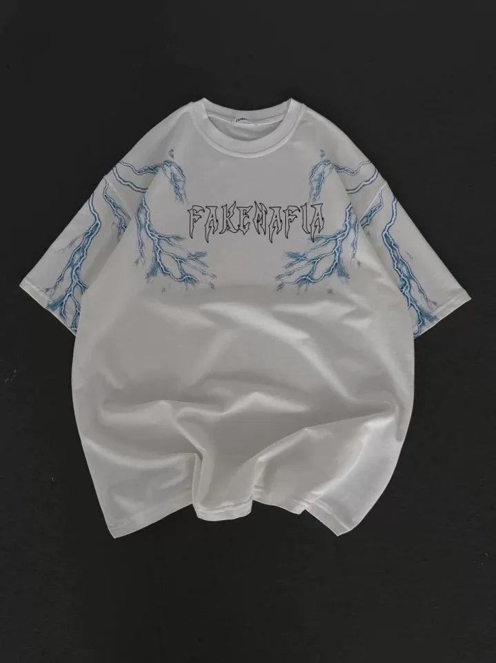 Unisex Crew Neck Printed Oversize T-Shirt - White