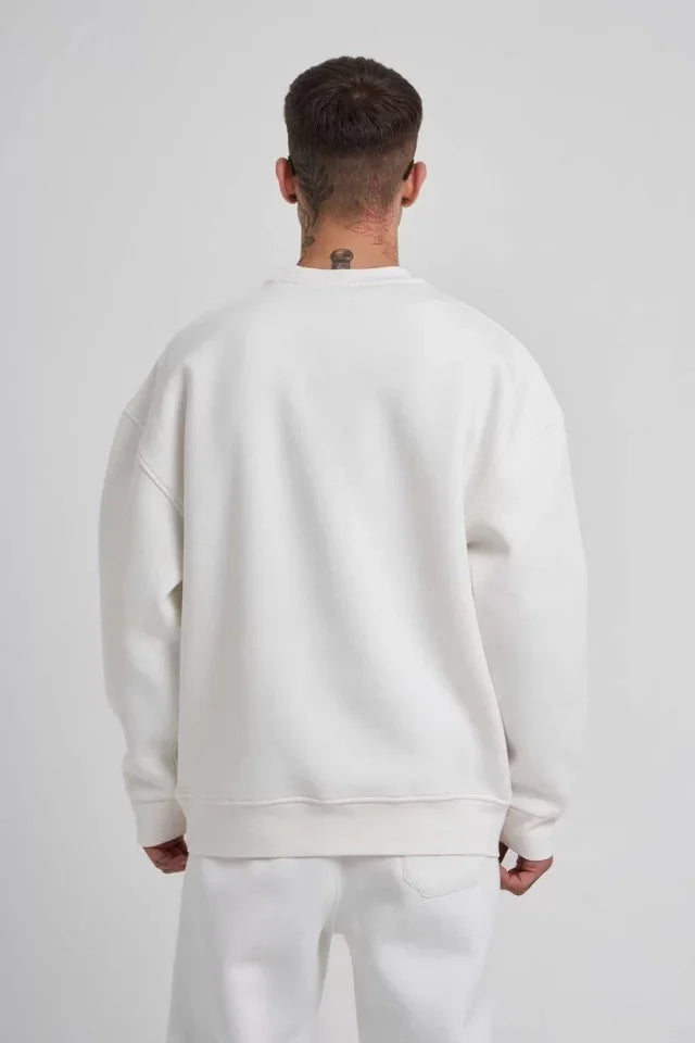 Unisex Crew Neck Three-Thread Sweatshirt - White