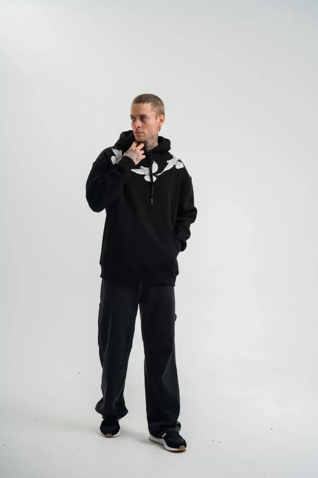 Unisex Long Sleeve Crew Neck Washed Sweatshirt - Black