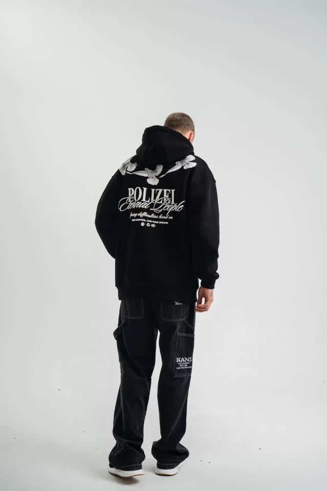 Unisex Long Sleeve Crew Neck Washed Sweatshirt - Black