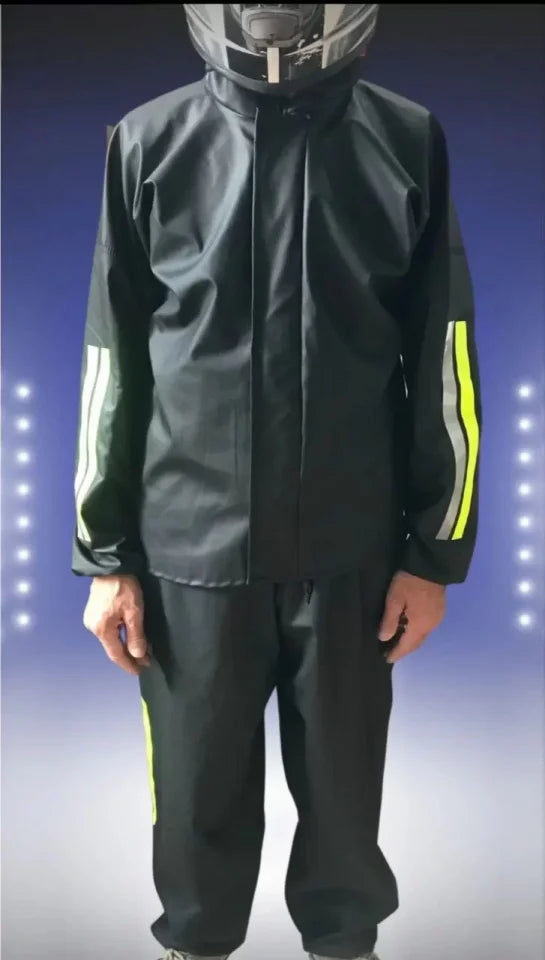 Unisex Full Fit Motorcyclist Courier Waterproof Raincoat Set - Black