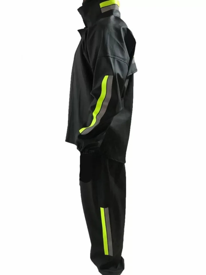 Unisex Full Fit Motorcyclist Courier Waterproof Raincoat Set - Black