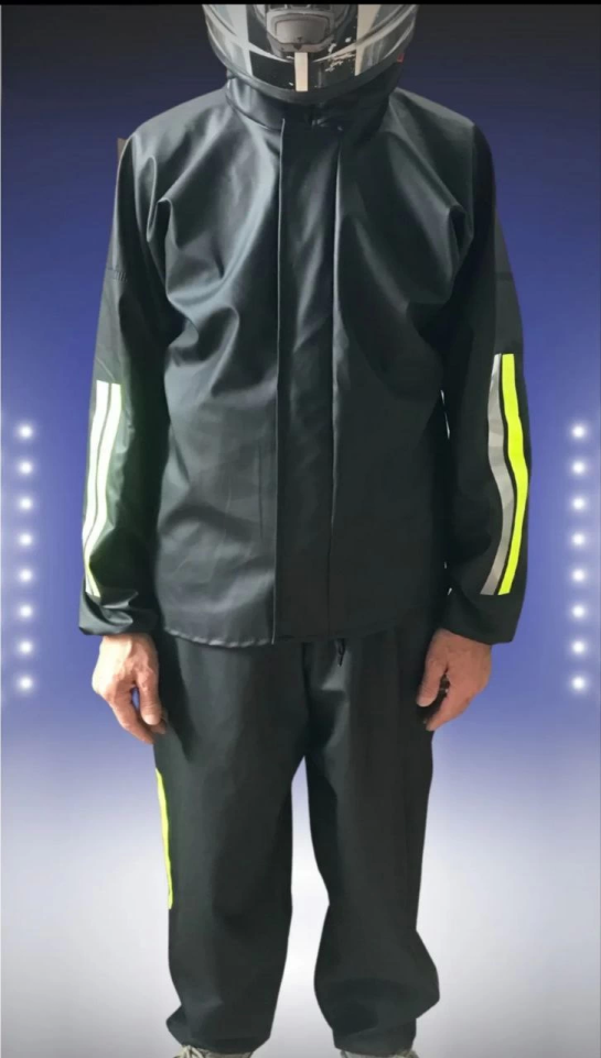 Unisex Full Fit Motorcyclist Courier Waterproof Raincoat Set - Black