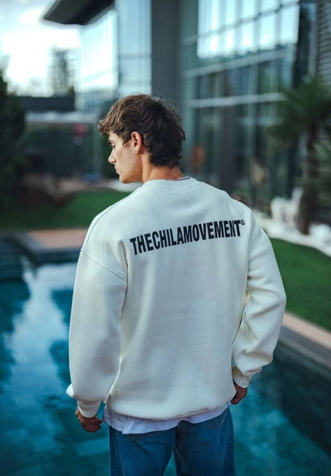 Winter Crew Neck Oversize Printed Sweatshirt - White