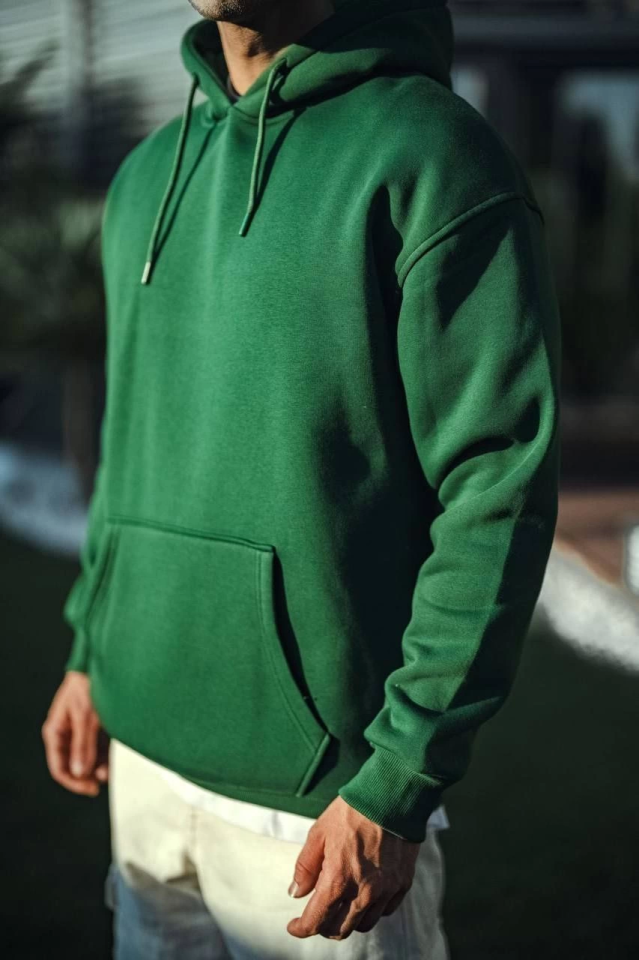 Three-Thread Jersey Hooded Basic Sweatshirt - Khaki