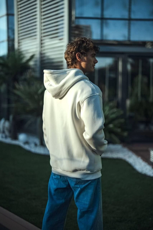 Three-Thread Jersey Hooded Basic Sweatshirt - White