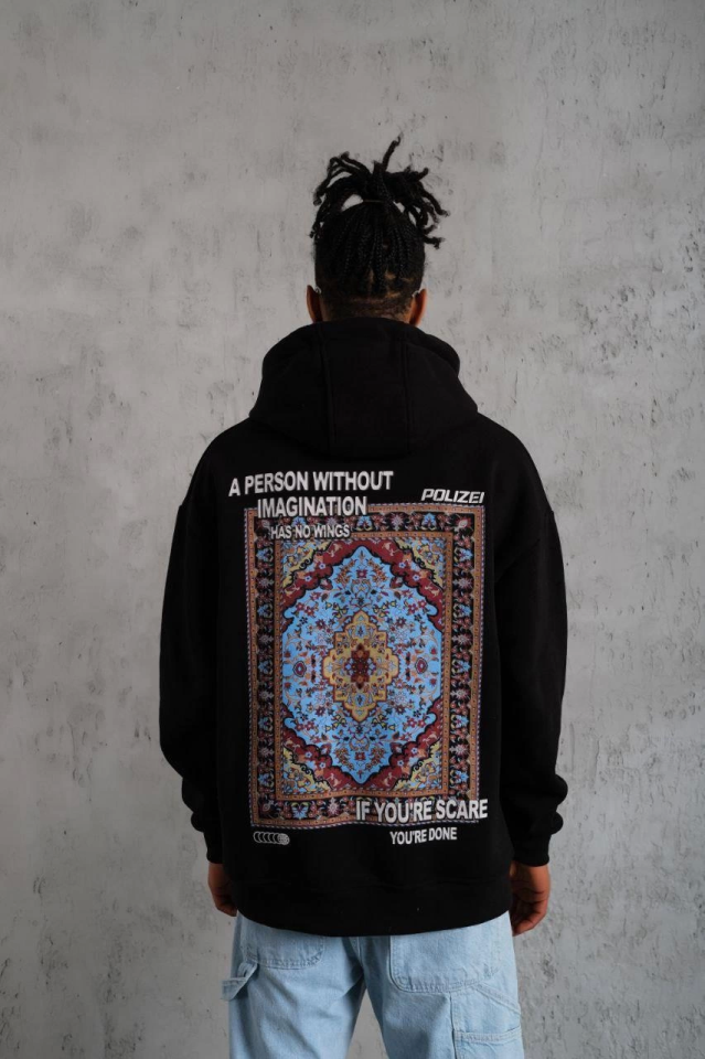 Men's Kilim Pattern Hooded - Black